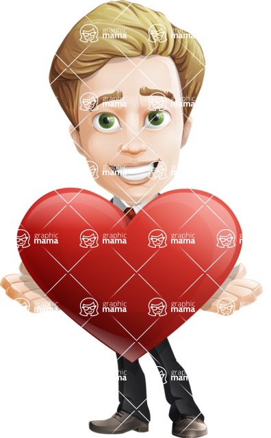 male cartoon character, elegant blond man vector - Romantic Businessman with Heart Graphic